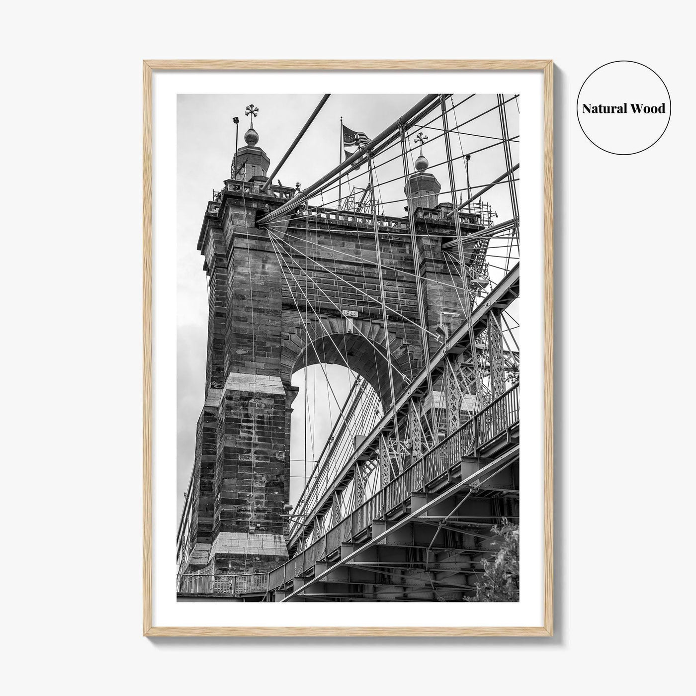 Cincinnati Black and White Fine Art Photo Print, Roebling Bridge, Ohio River, USA Poster