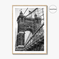 Cincinnati Black and White Fine Art Photo Print, Roebling Bridge, Ohio River, USA Poster