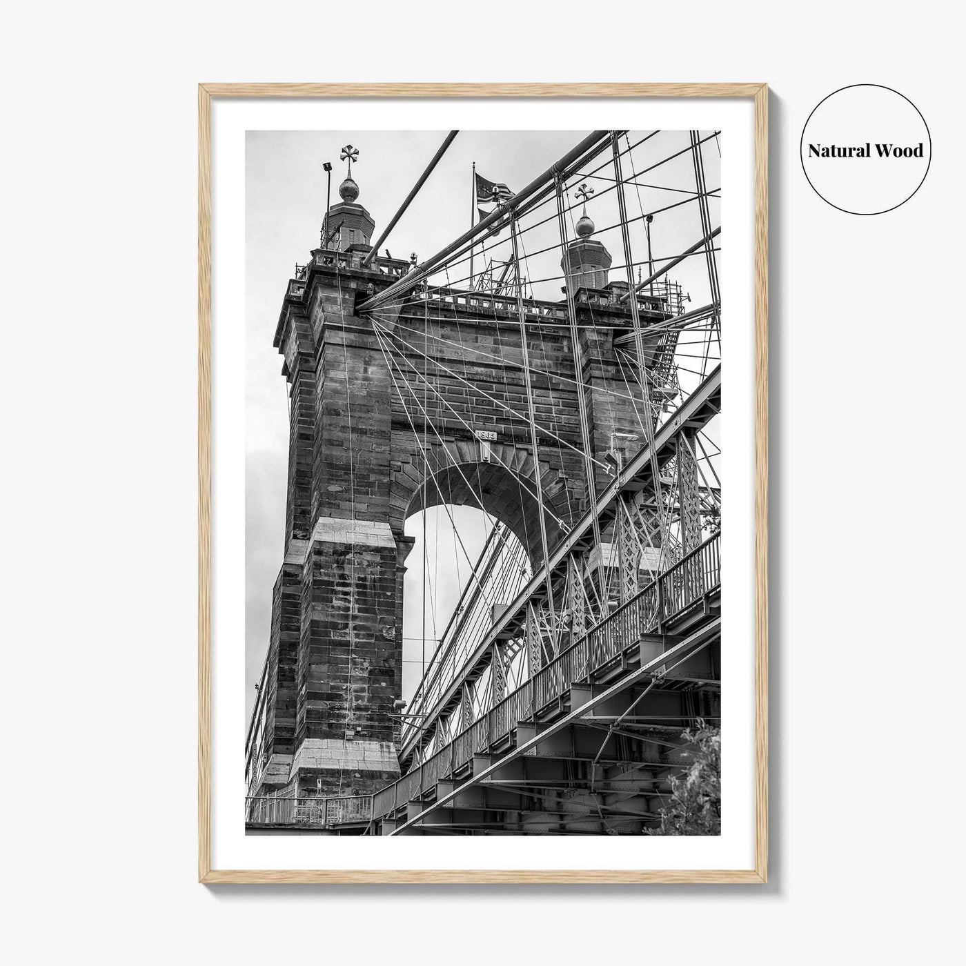 Cincinnati Black and White Fine Art Photo Print, Roebling Bridge, Ohio River, USA Poster