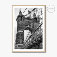Cincinnati Black and White Fine Art Photo Print, Roebling Bridge, Ohio River, USA Poster
