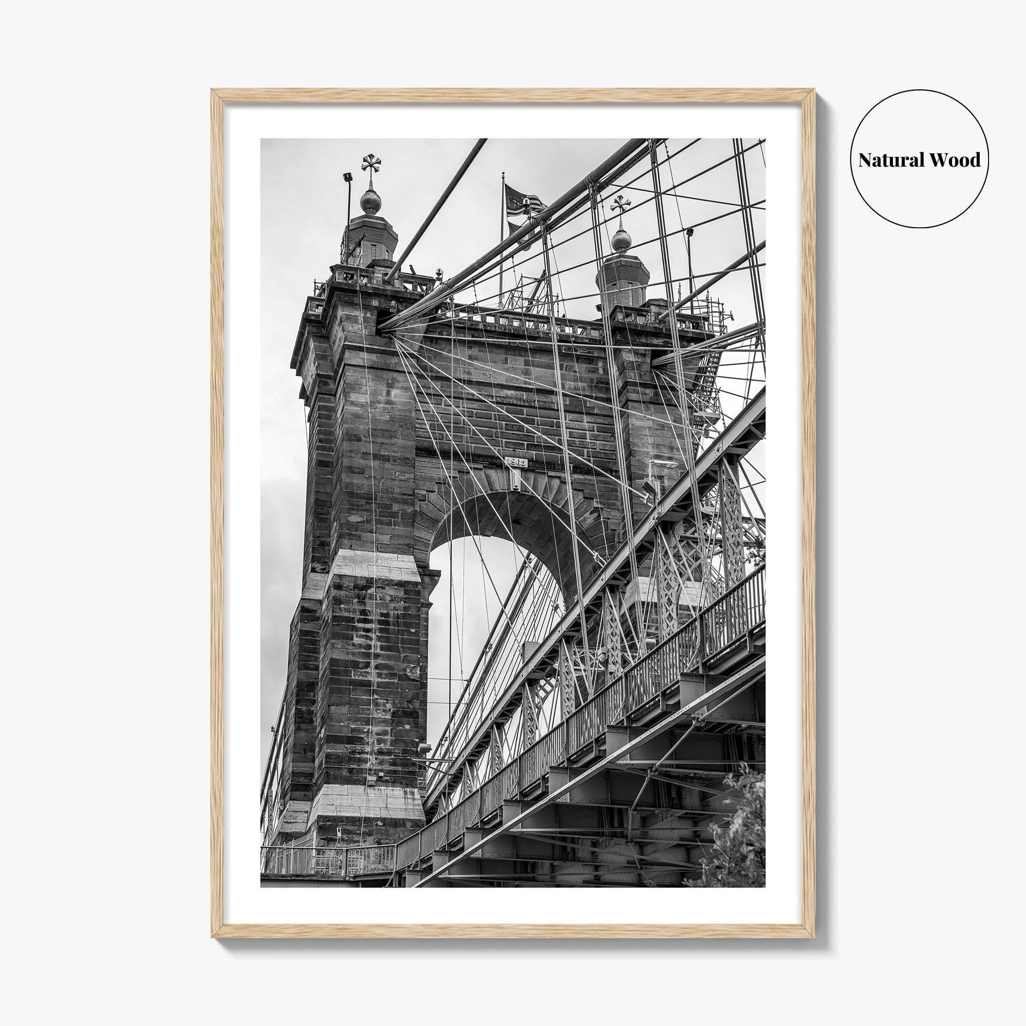 Cincinnati Black and White Fine Art Photo Print, Roebling Bridge, Ohio River, USA Poster