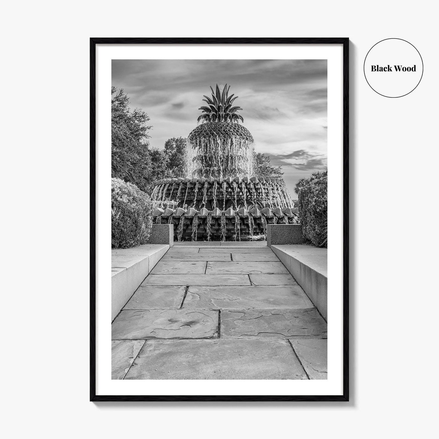 Charleston Black and White Fine Art Photo Print, Pineapple Fountain, South Carolina Poster