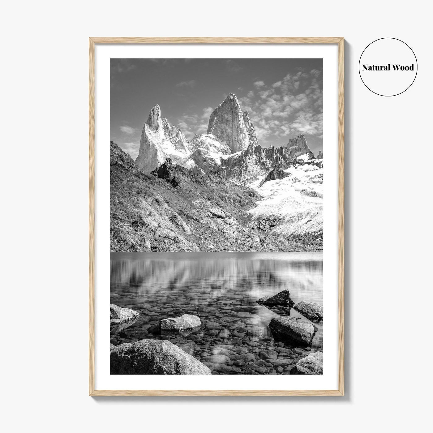 Mount Fitz Roy Black and White Fine Art Photo Print, Patagonia Argentina Poster