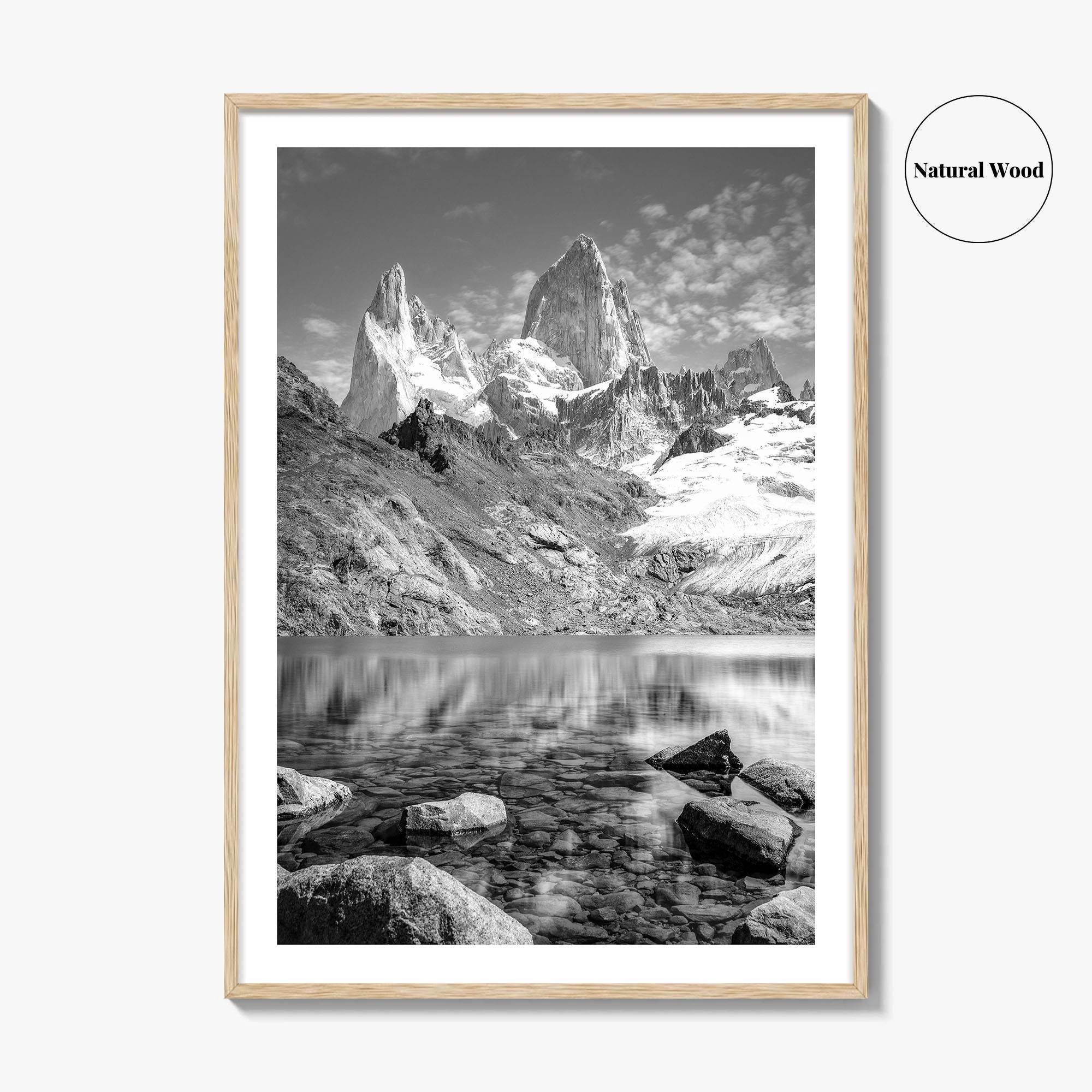 Mount Fitz Roy Black and White Fine Art Photo Print, Patagonia Argentina Poster