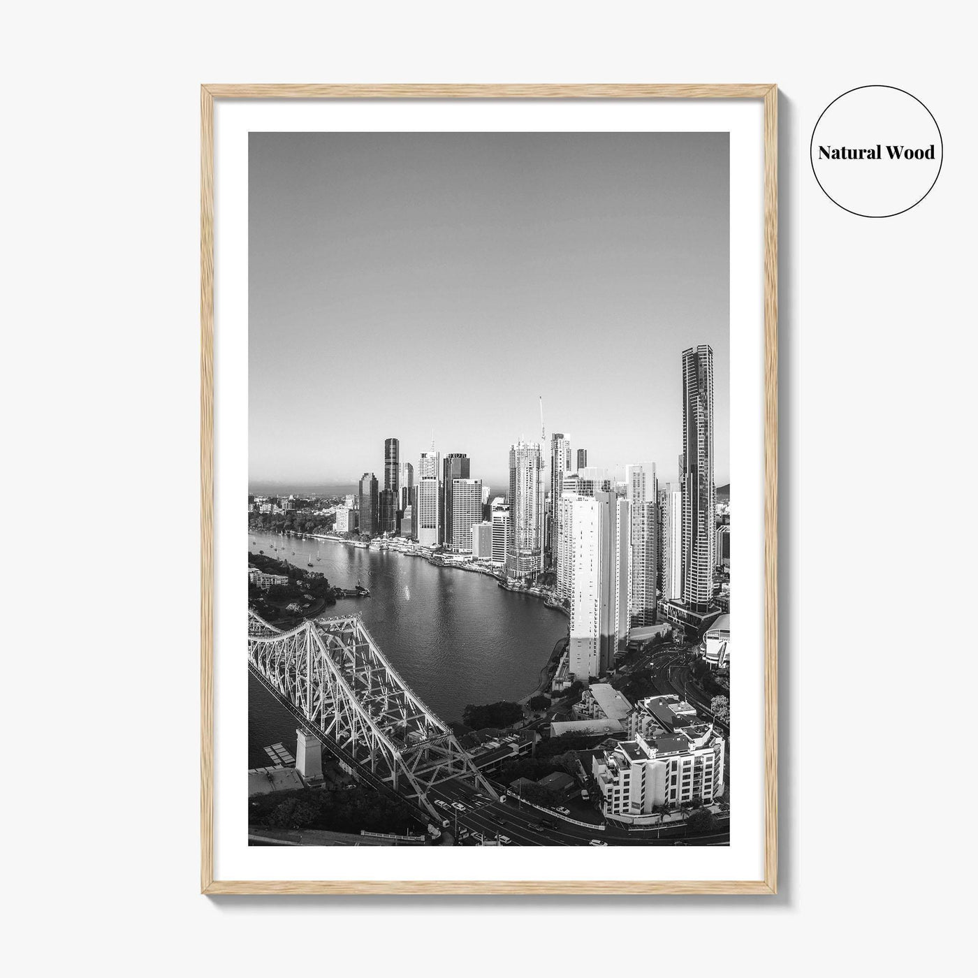 Brisbane Skyline Black and White Fine Art Photo Print, Story Bridge Queensland Poster