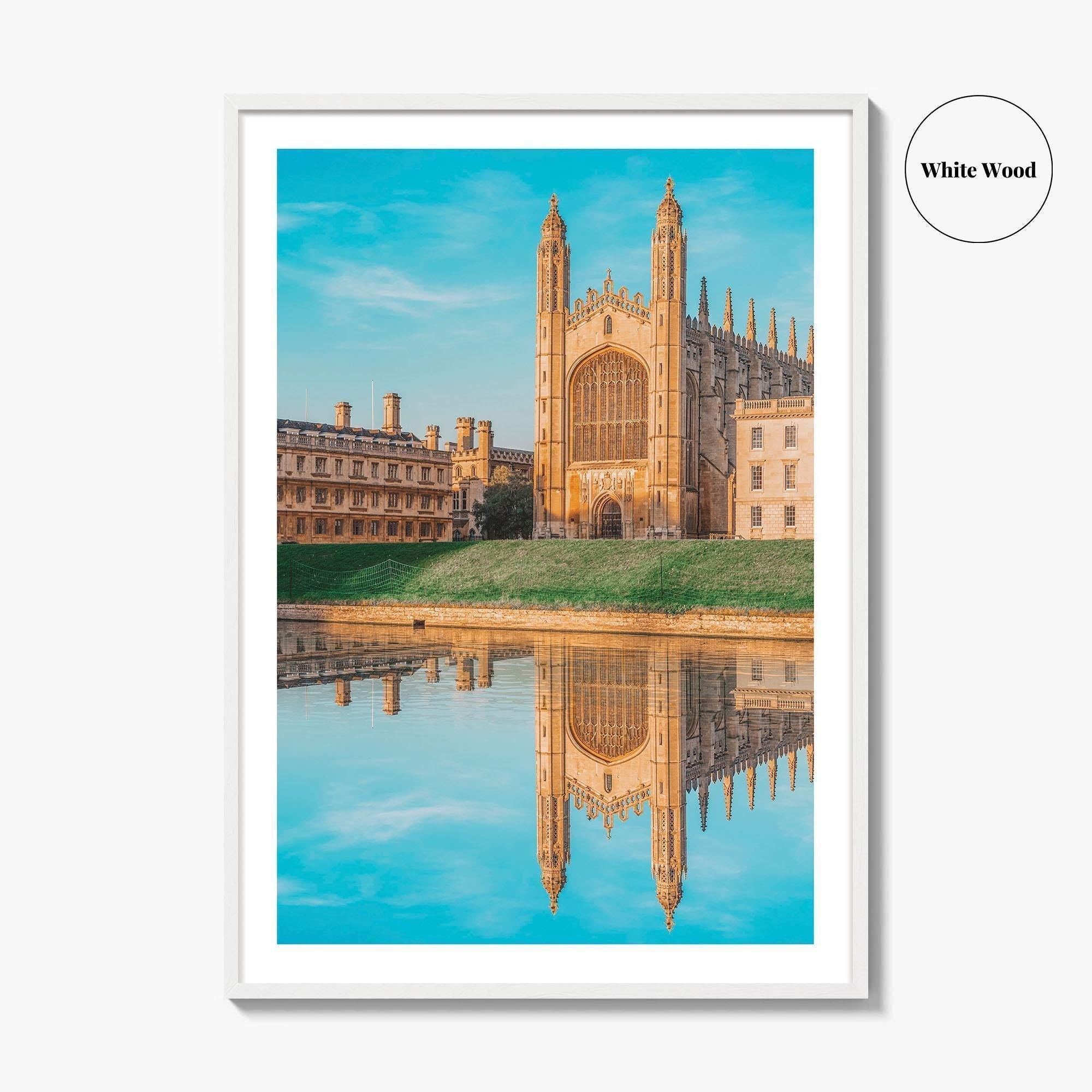 Cambridge England Fine Art Photo Print, UK Waterfront Panorama, Reflection Wall Decor Poster