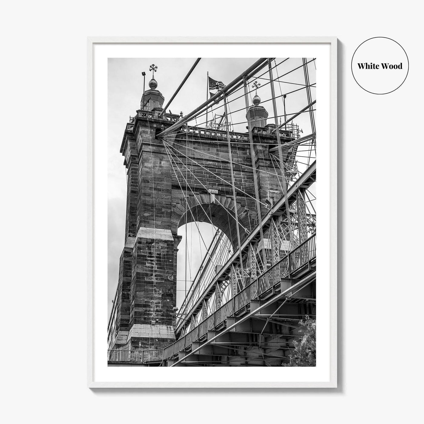 Cincinnati Black and White Fine Art Photo Print, Roebling Bridge, Ohio River, USA Poster