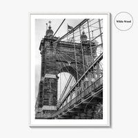Cincinnati Black and White Fine Art Photo Print, Roebling Bridge, Ohio River, USA Poster