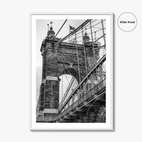 Cincinnati Black and White Fine Art Photo Print, Roebling Bridge, Ohio River, USA Poster