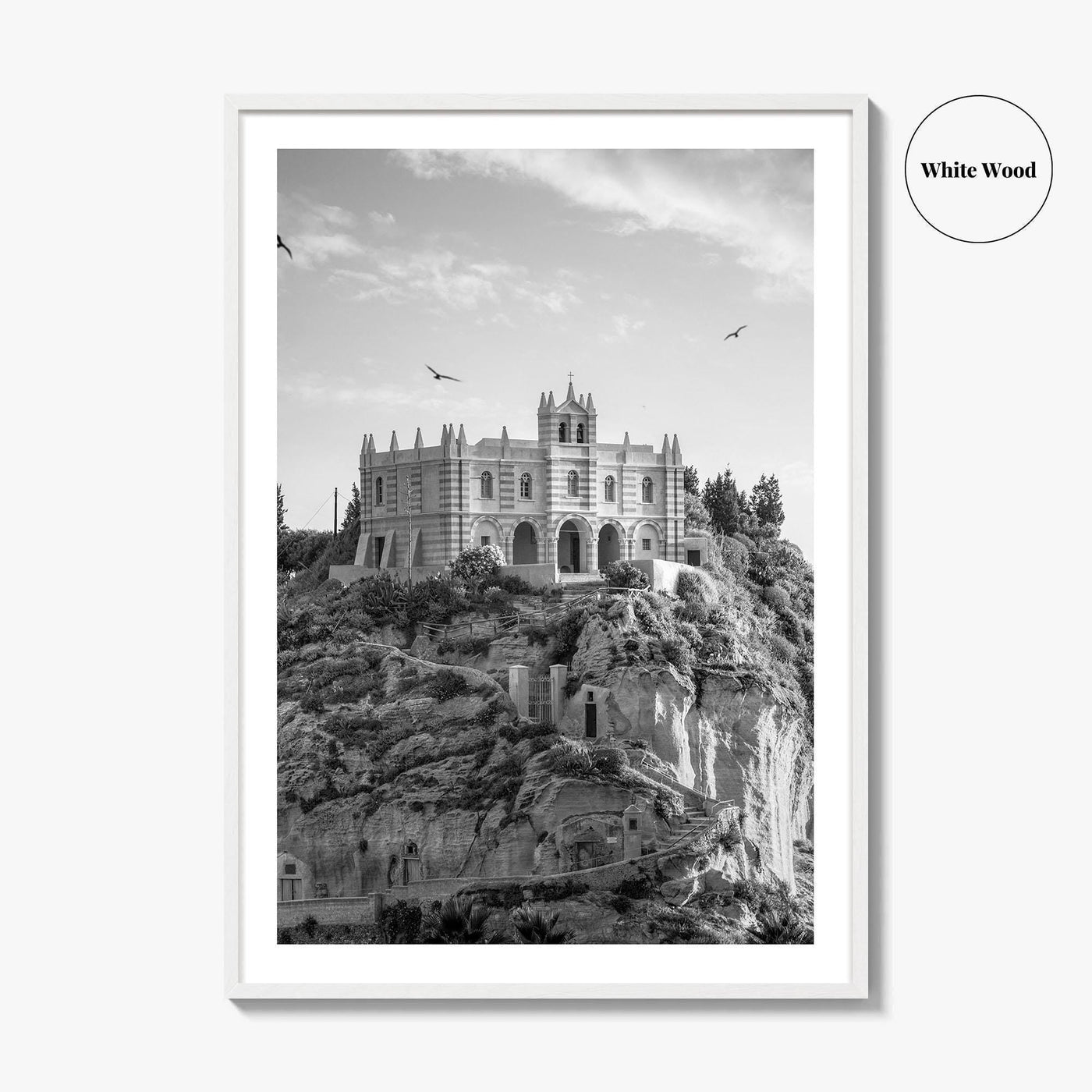 Tropea Black and White Fine Art Photo Print, Santa Maria dell'Isola, Calabria Italy Poster