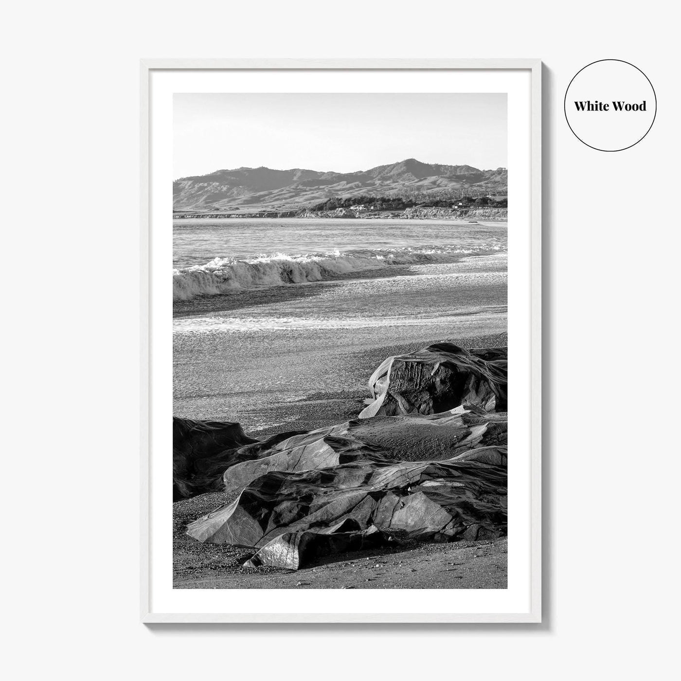 Cambria Black and White Fine Art Photo Print, California Central Coast Rocks Poster