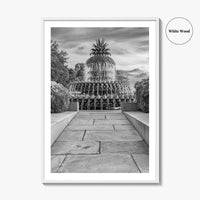 Charleston Black and White Fine Art Photo Print, Pineapple Fountain, South Carolina Poster