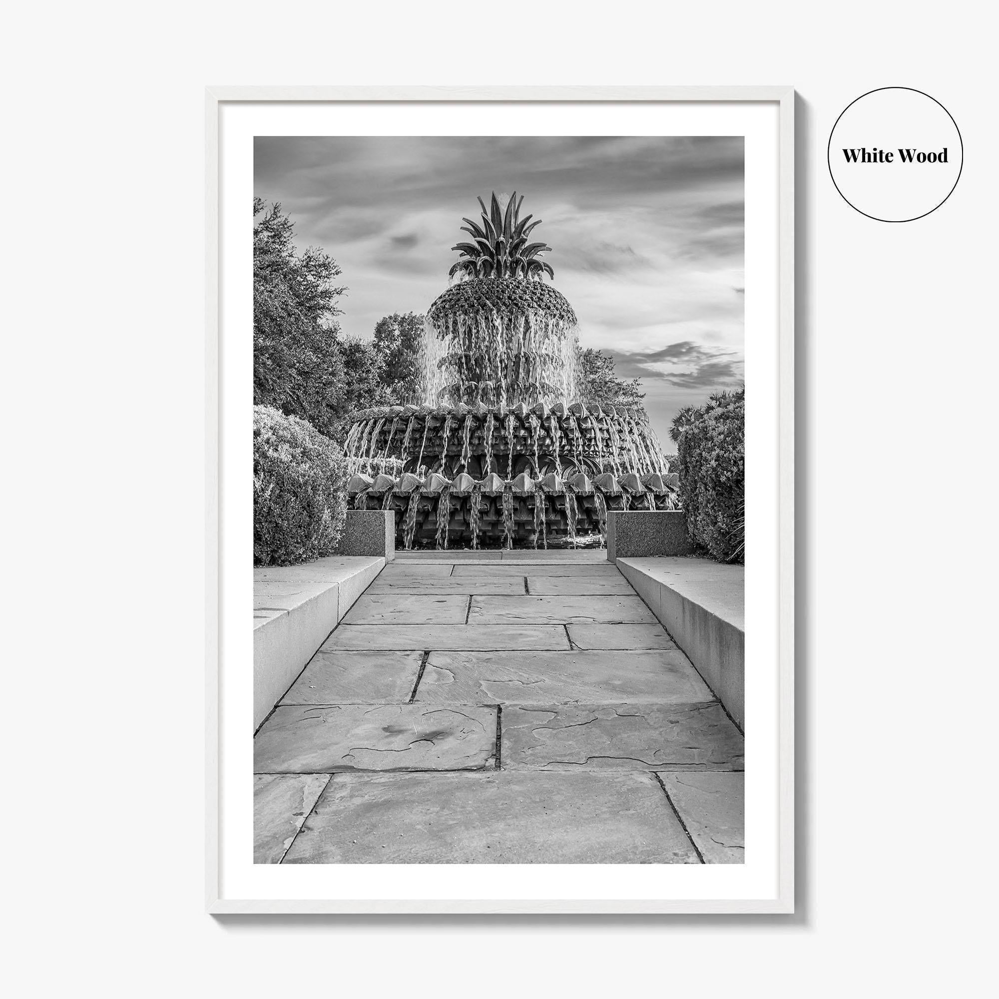 Charleston Black and White Fine Art Photo Print, Pineapple Fountain, South Carolina Poster