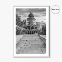 Charleston Black and White Fine Art Photo Print, Pineapple Fountain, South Carolina Poster