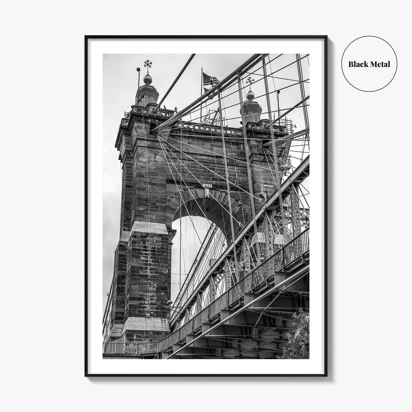 Cincinnati Black and White Fine Art Photo Print, Roebling Bridge, Ohio River, USA Poster