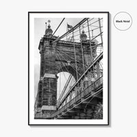 Cincinnati Black and White Fine Art Photo Print, Roebling Bridge, Ohio River, USA Poster