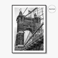 Cincinnati Black and White Fine Art Photo Print, Roebling Bridge, Ohio River, USA Poster