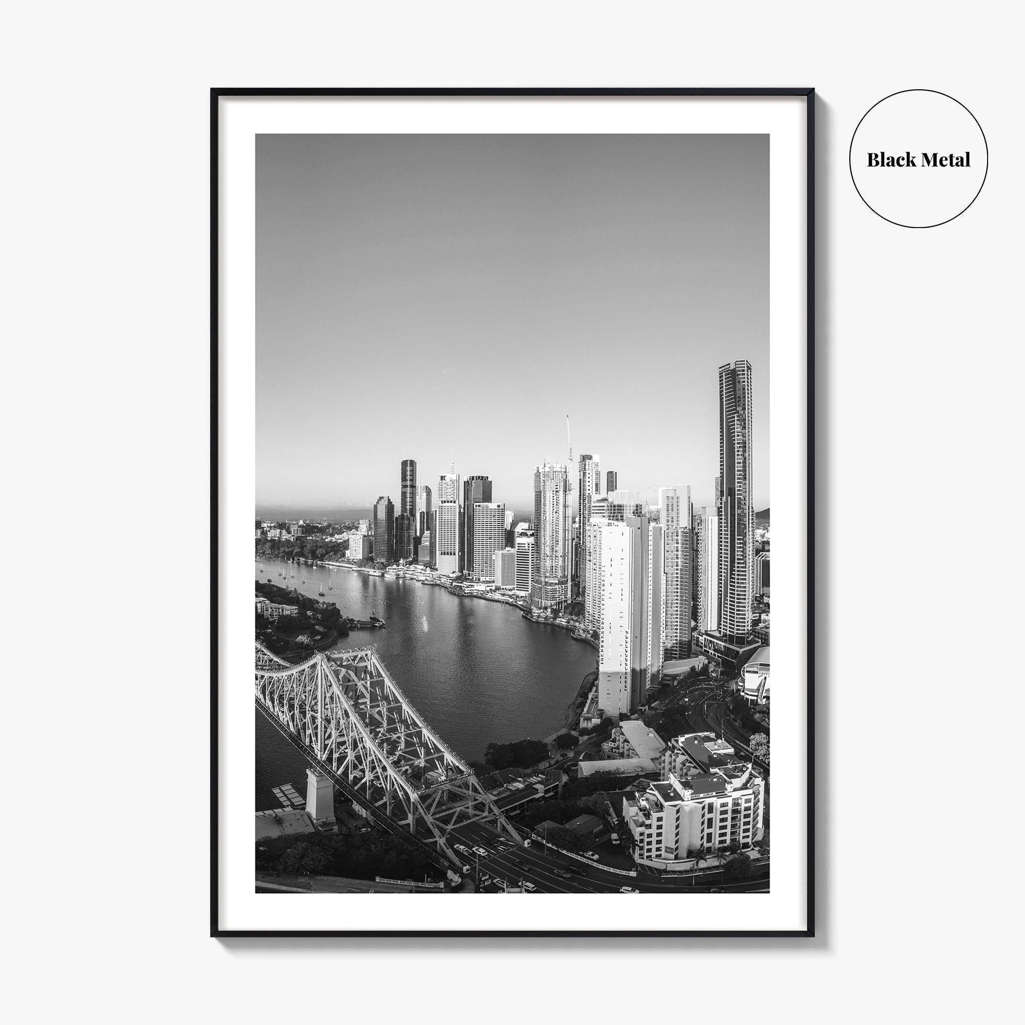 Brisbane Skyline Black and White Fine Art Photo Print, Story Bridge Queensland Poster