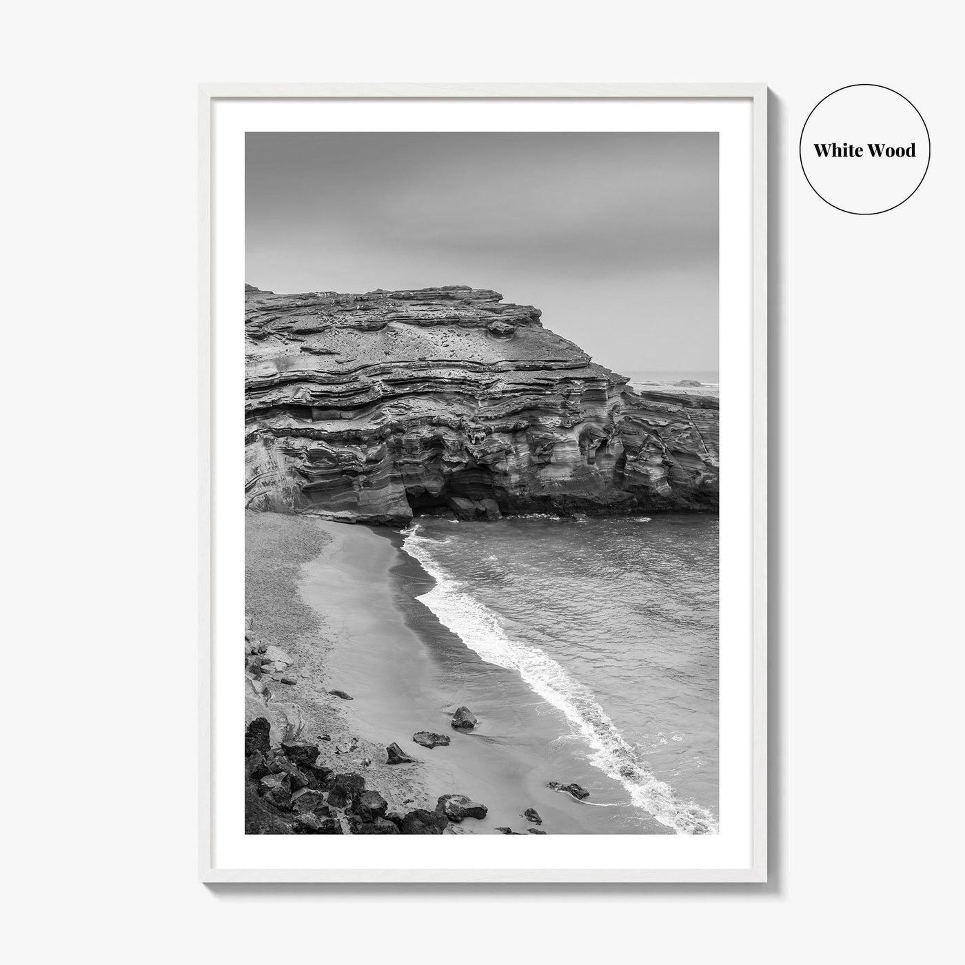 Green Sand Beach Black and White Fine Art Photo Print, Big Island Hawaii Poster