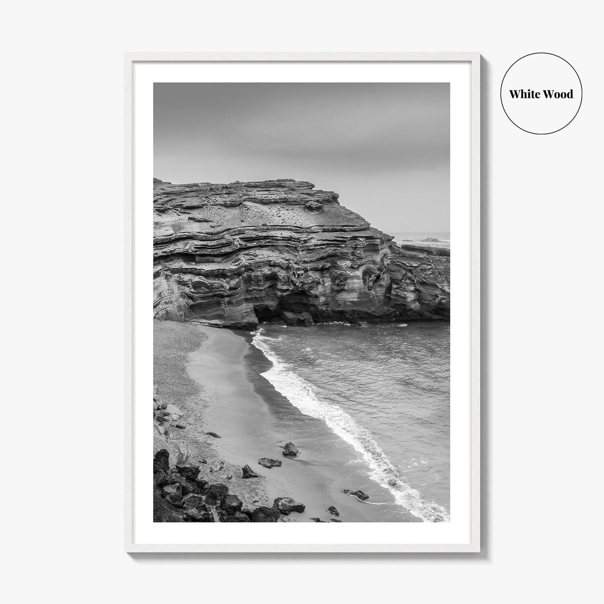 Green Sand Beach Black and White Fine Art Photo Print, Big Island Hawaii Poster
