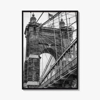 Cincinnati Black and White Fine Art Photo Print, Roebling Bridge, Ohio River, USA Poster