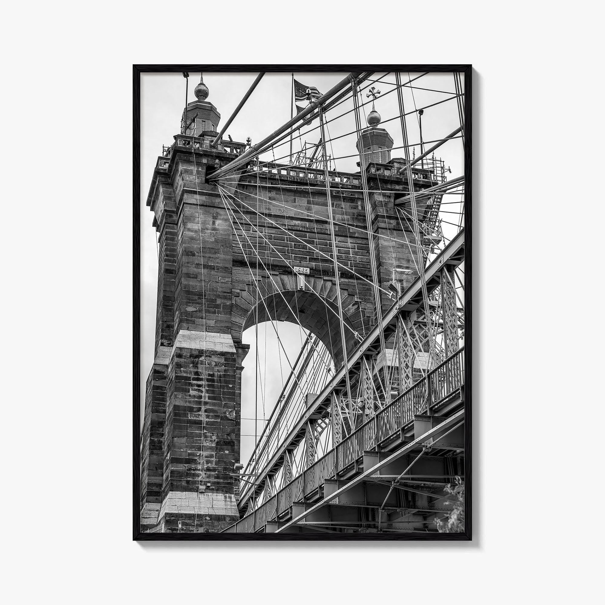Cincinnati Black and White Fine Art Photo Print, Roebling Bridge, Ohio River, USA Poster