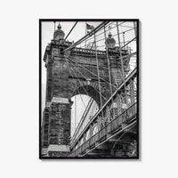 Cincinnati Black and White Fine Art Photo Print, Roebling Bridge, Ohio River, USA Poster