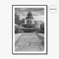 Charleston Black and White Fine Art Photo Print, Pineapple Fountain, South Carolina Poster