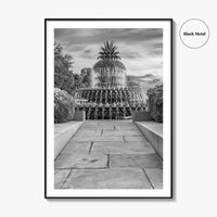 Charleston Black and White Fine Art Photo Print, Pineapple Fountain, South Carolina Poster