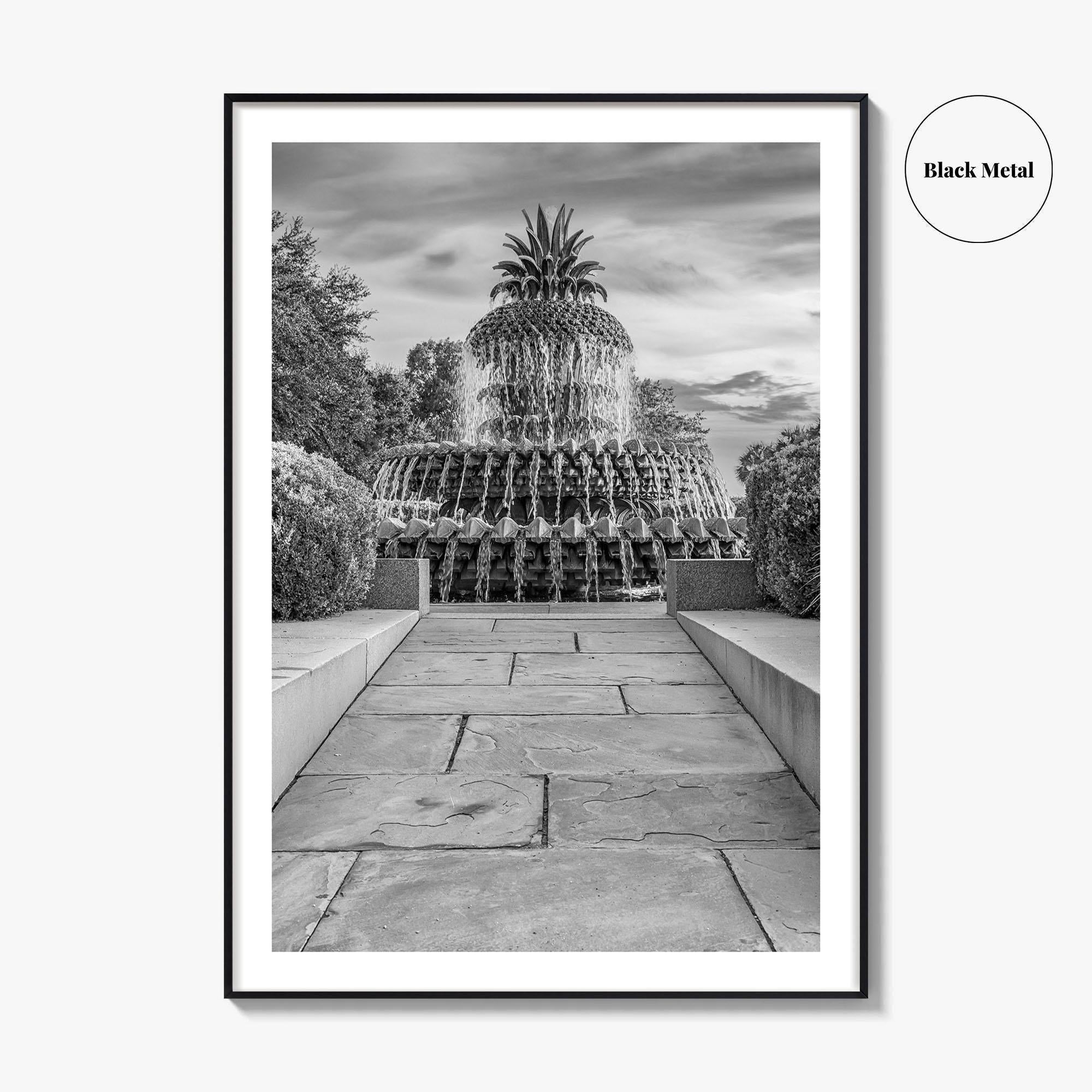 Charleston Black and White Fine Art Photo Print, Pineapple Fountain, South Carolina Poster