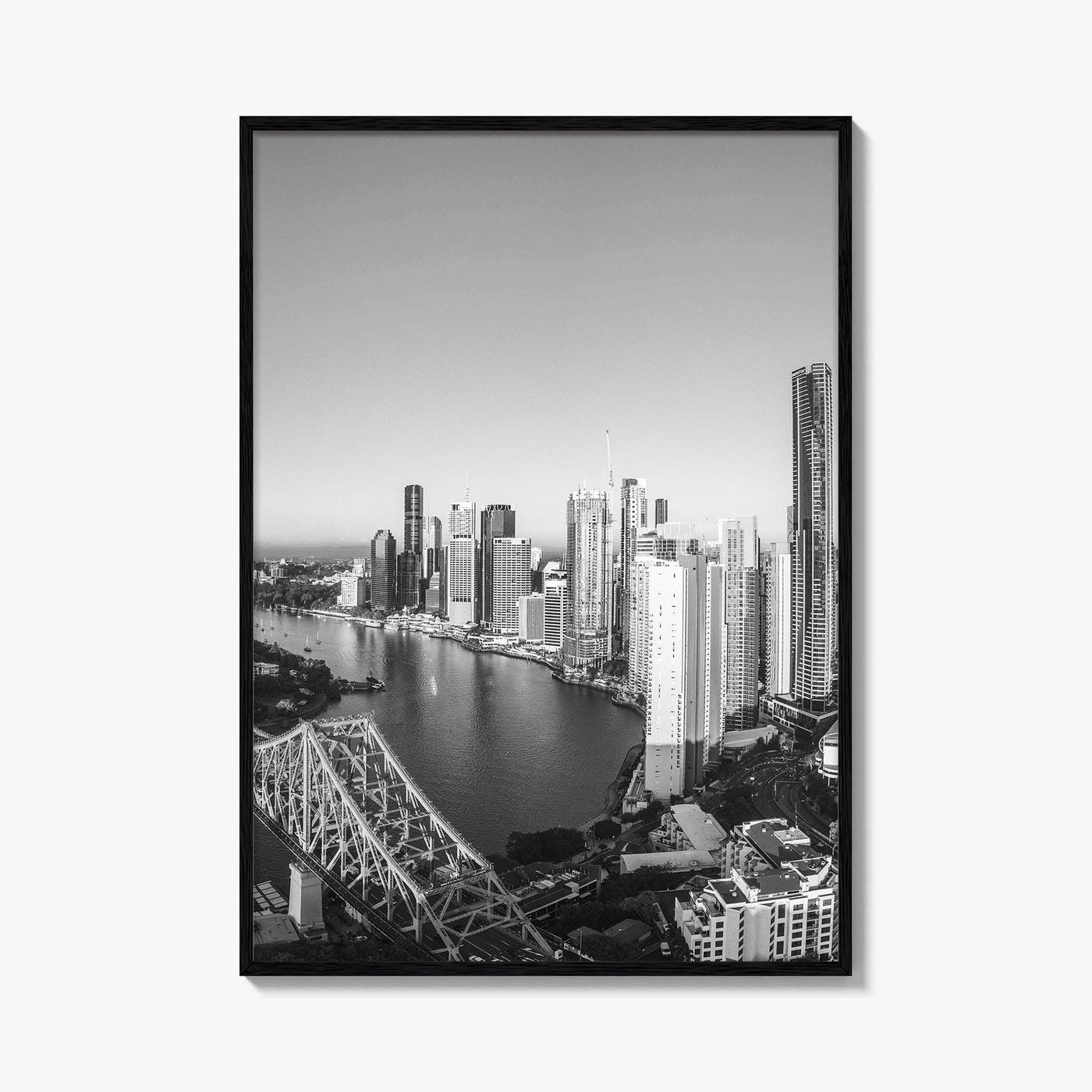 Brisbane Skyline Black and White Fine Art Photo Print, Story Bridge Queensland Poster