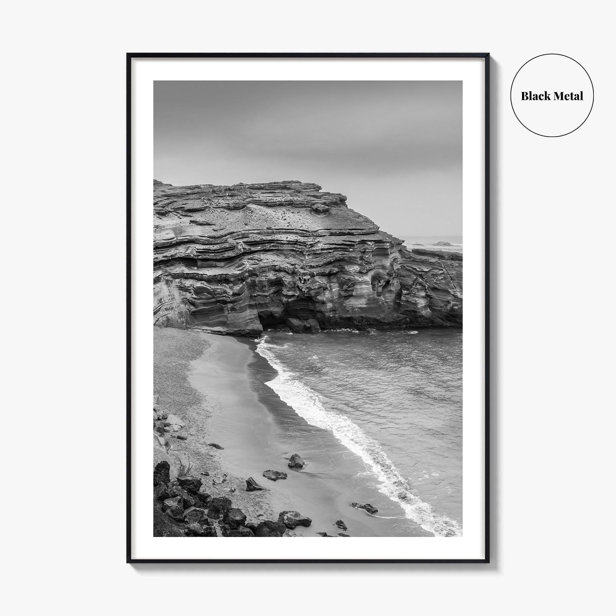 Green Sand Beach Black and White Fine Art Photo Print, Big Island Hawaii Poster