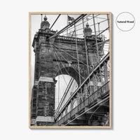Cincinnati Black and White Fine Art Photo Print, Roebling Bridge, Ohio River, USA Poster