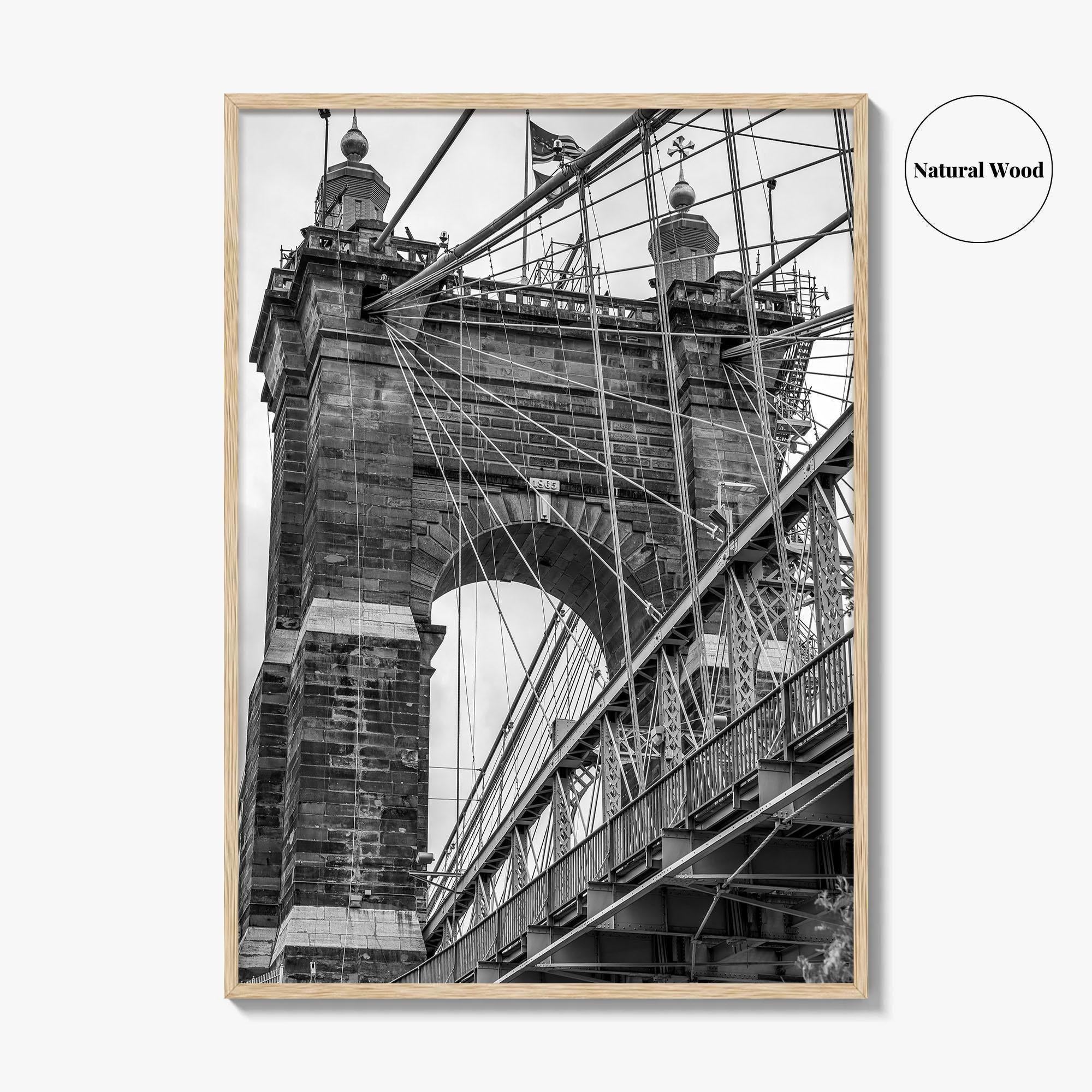 Cincinnati Black and White Fine Art Photo Print, Roebling Bridge, Ohio River, USA Poster