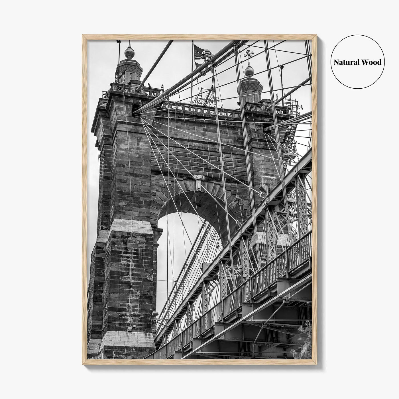 Cincinnati Black and White Fine Art Photo Print, Roebling Bridge, Ohio River, USA Poster