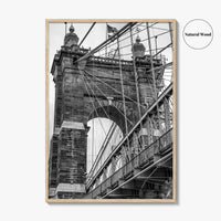 Cincinnati Black and White Fine Art Photo Print, Roebling Bridge, Ohio River, USA Poster