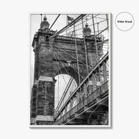Cincinnati Black and White Fine Art Photo Print, Roebling Bridge, Ohio River, USA Poster