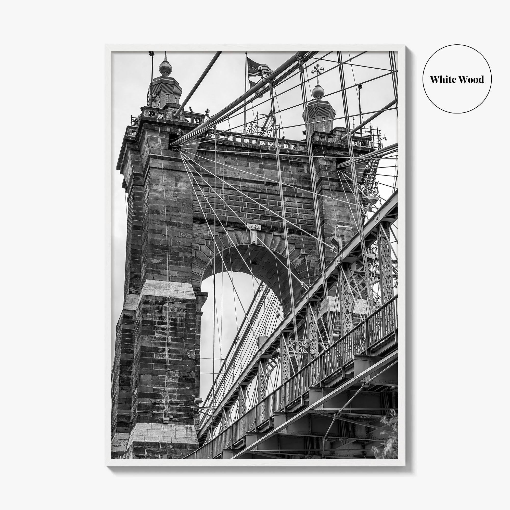 Cincinnati Black and White Fine Art Photo Print, Roebling Bridge, Ohio River, USA Poster