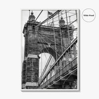 Cincinnati Black and White Fine Art Photo Print, Roebling Bridge, Ohio River, USA Poster