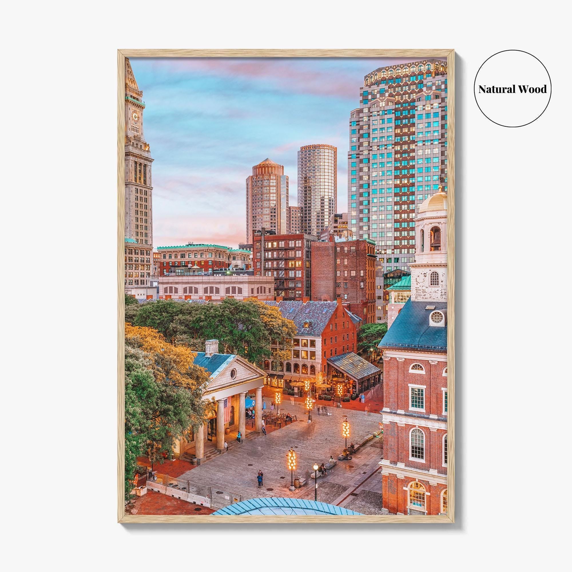 Boston Skyline Fine Art Photo Print, Faneuil Hall, Quincy Market, Massachusetts USA Poster