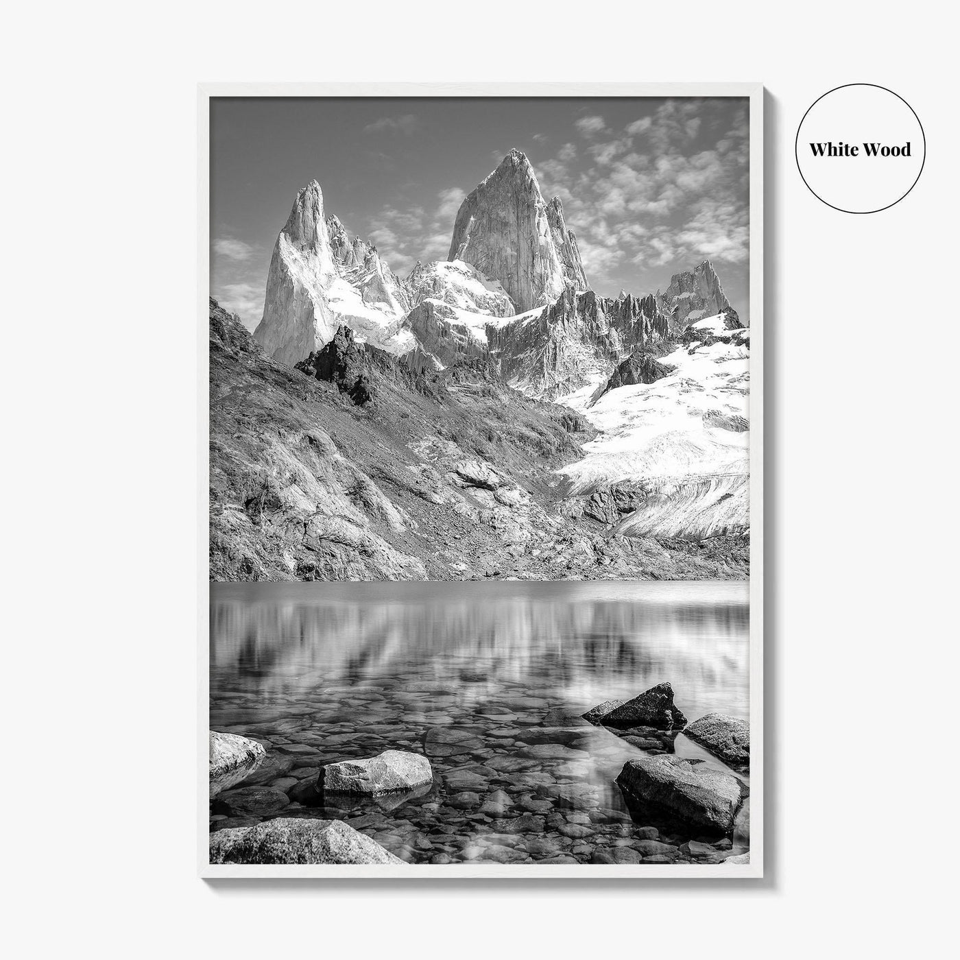 Mount Fitz Roy Black and White Fine Art Photo Print, Patagonia Argentina Poster