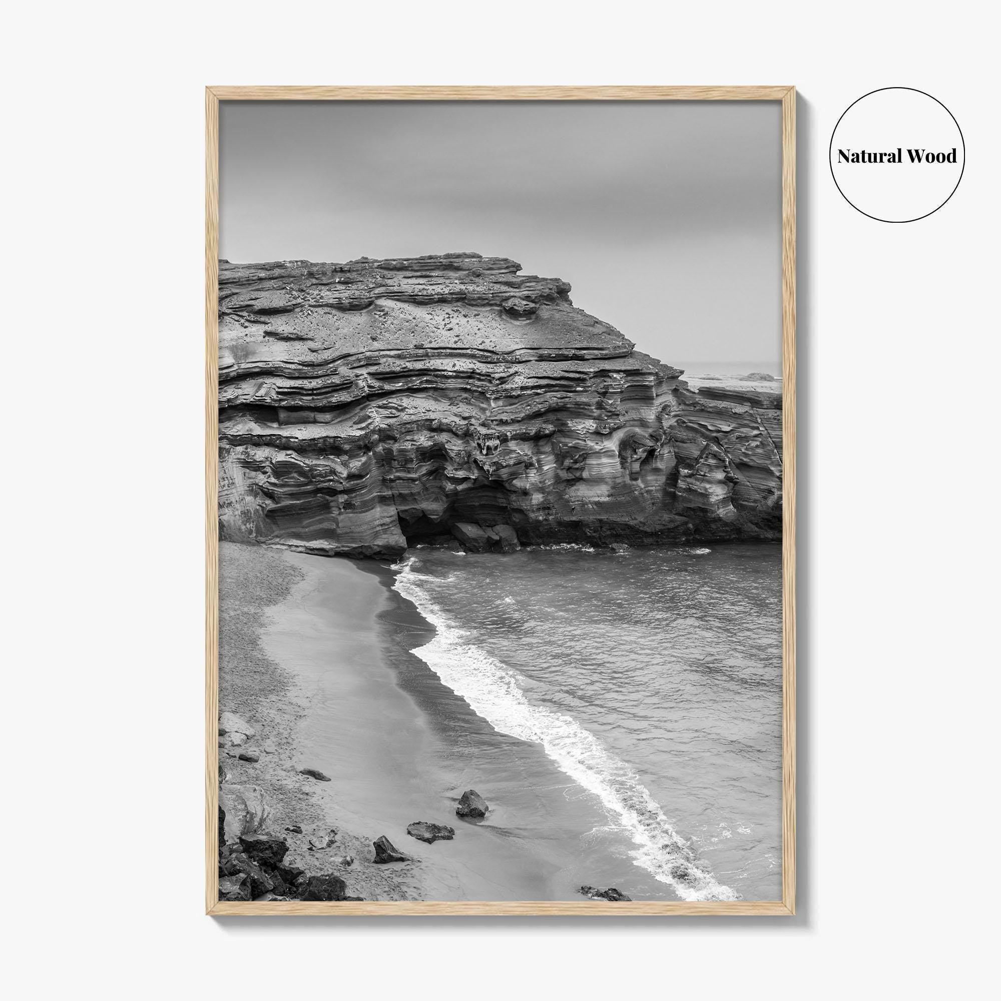 Green Sand Beach Black and White Fine Art Photo Print, Big Island Hawaii Poster