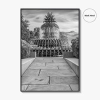 Charleston Black and White Fine Art Photo Print, Pineapple Fountain, South Carolina Poster