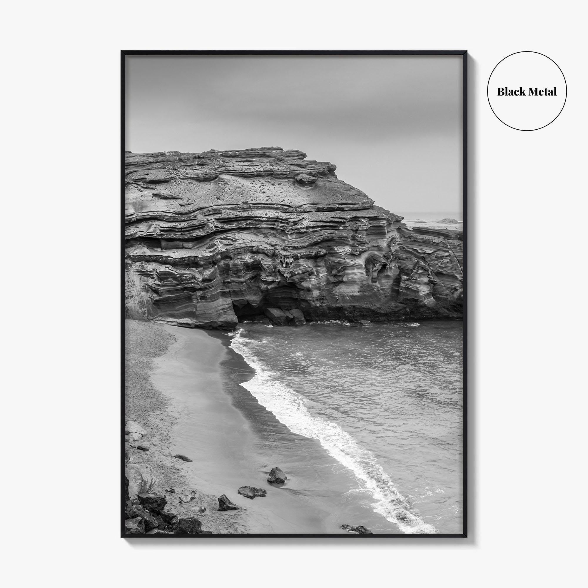 Green Sand Beach Black and White Fine Art Photo Print, Big Island Hawaii Poster