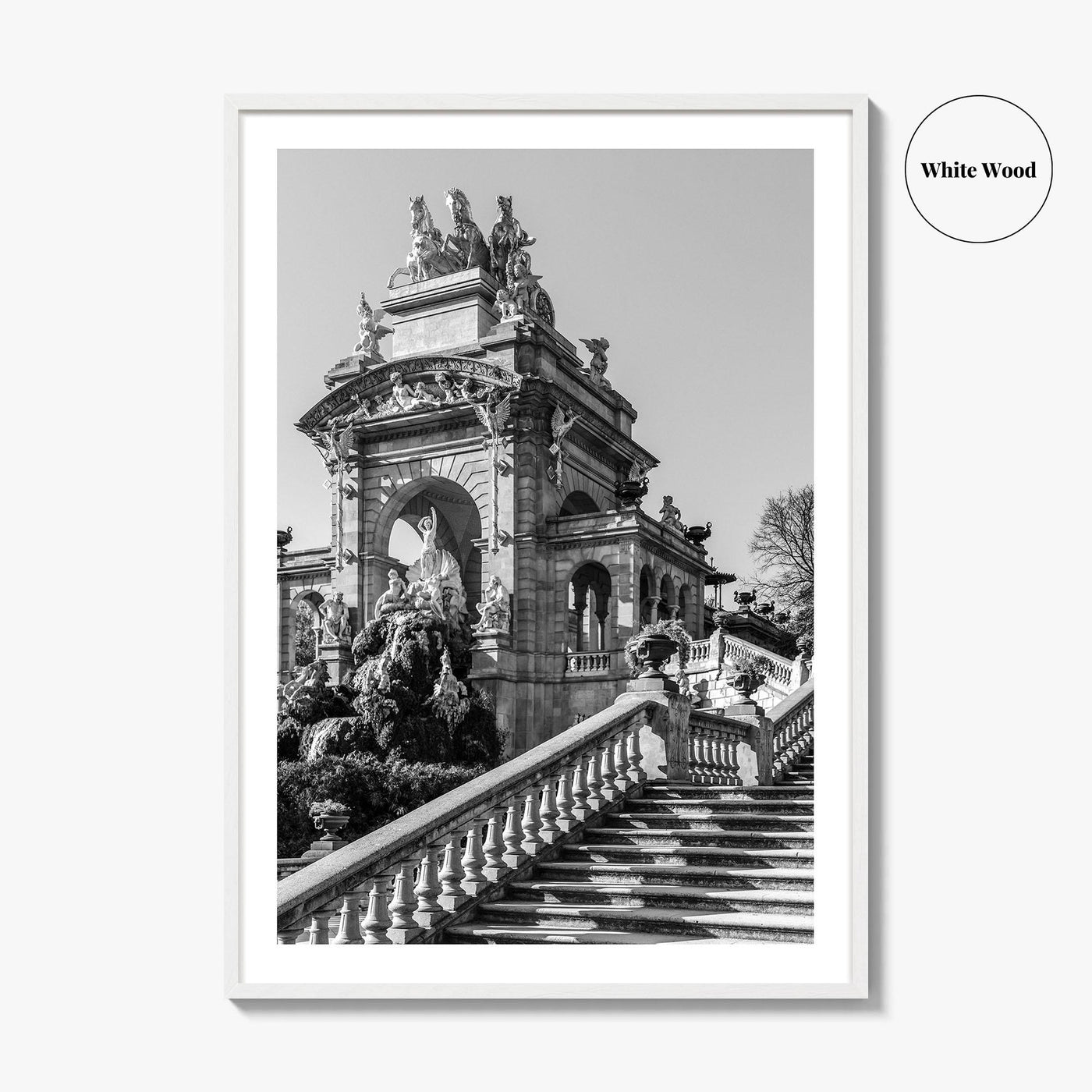 Barcelona Black and White Fine Art Photo Print, Ciutadella Park Cascada, Spain Wall Poster
