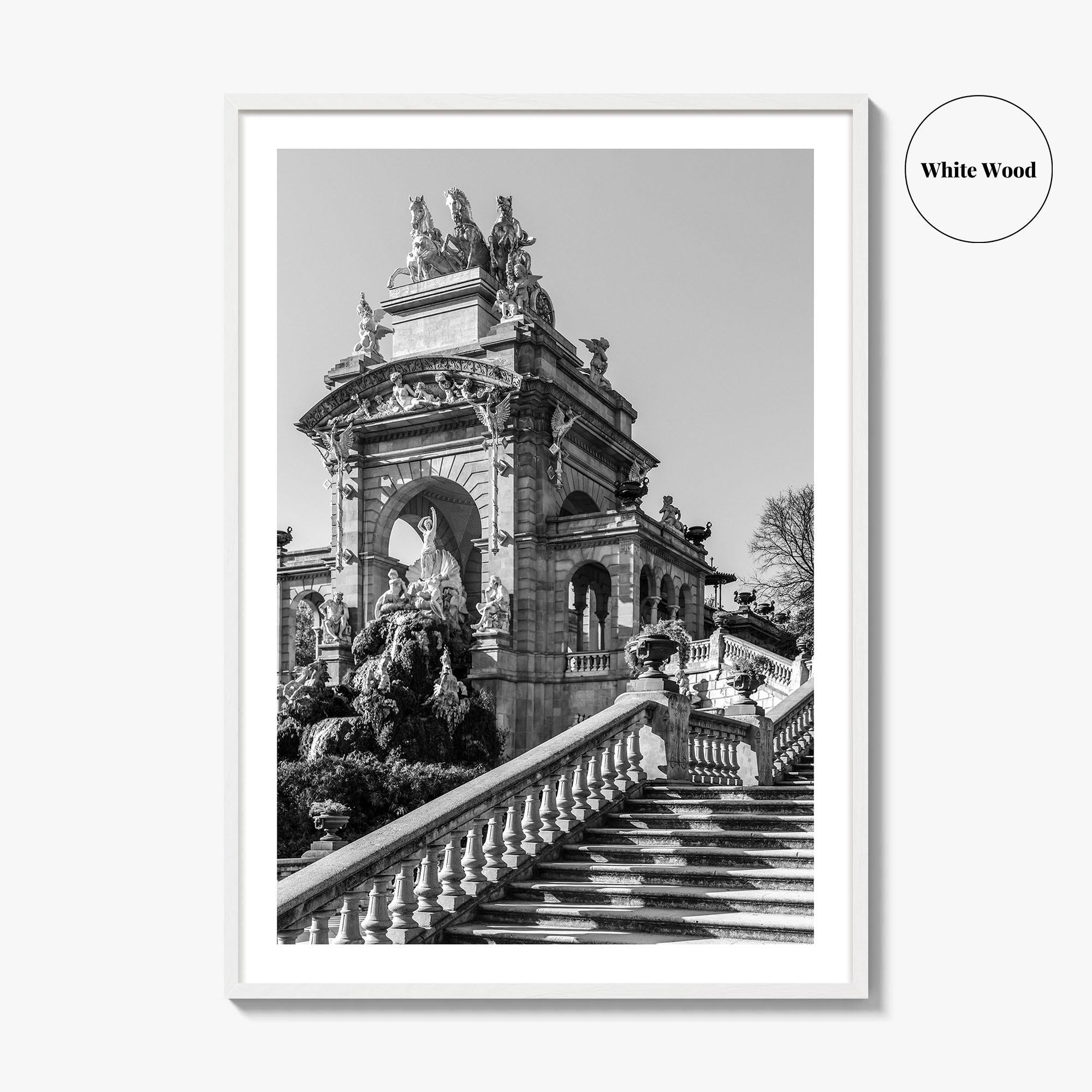 Barcelona Black and White Fine Art Photo Print, Ciutadella Park Cascada, Spain Wall Poster