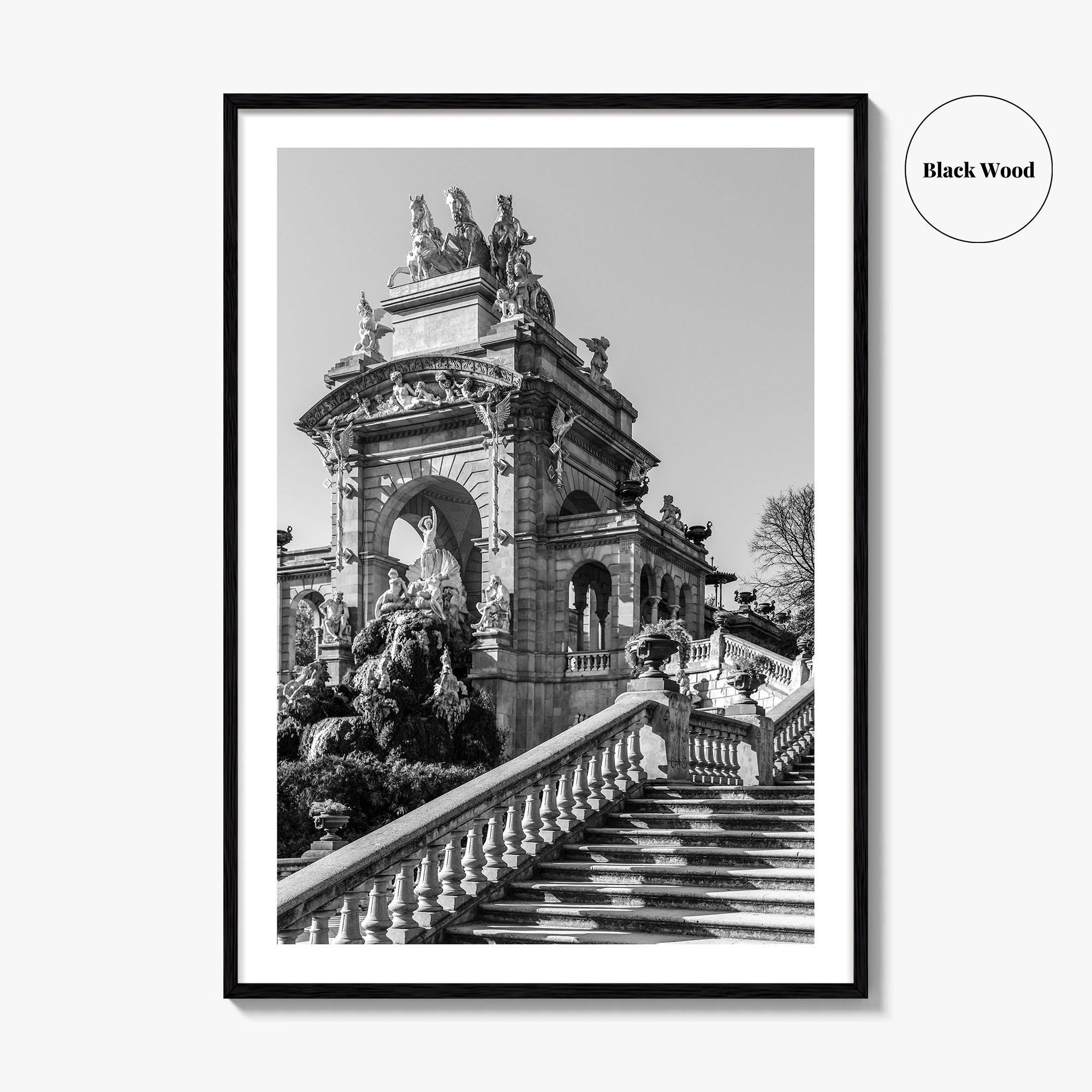 Barcelona Black and White Fine Art Photo Print, Ciutadella Park Cascada, Spain Wall Poster