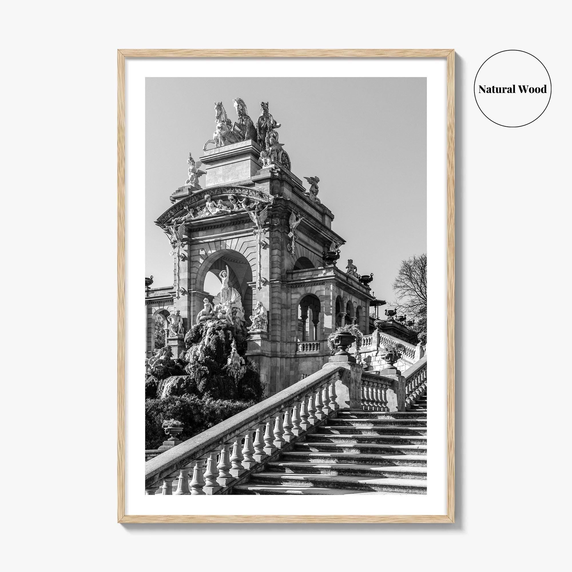 Barcelona Black and White Fine Art Photo Print, Ciutadella Park Cascada, Spain Wall Poster