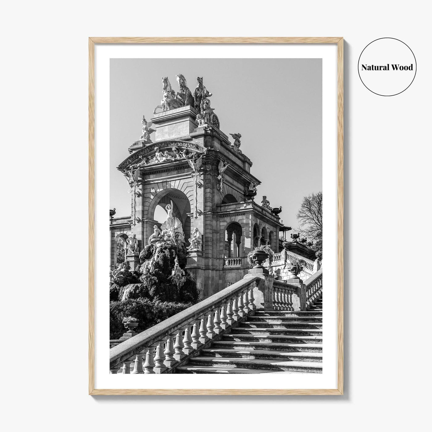 Barcelona Black and White Fine Art Photo Print, Ciutadella Park Cascada, Spain Wall Poster