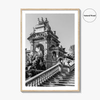 Barcelona Black and White Fine Art Photo Print, Ciutadella Park Cascada, Spain Wall Poster